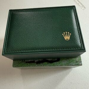 Rolex Green Leather Watch Case with Gold Logo
